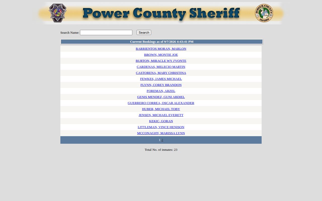 Power County recent arrests official jail roster search interface