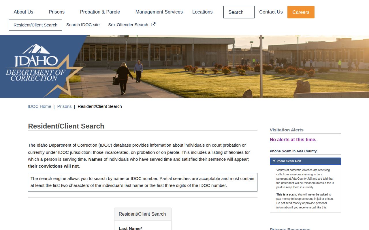 Power County arrest lookup using the Idaho state custody search