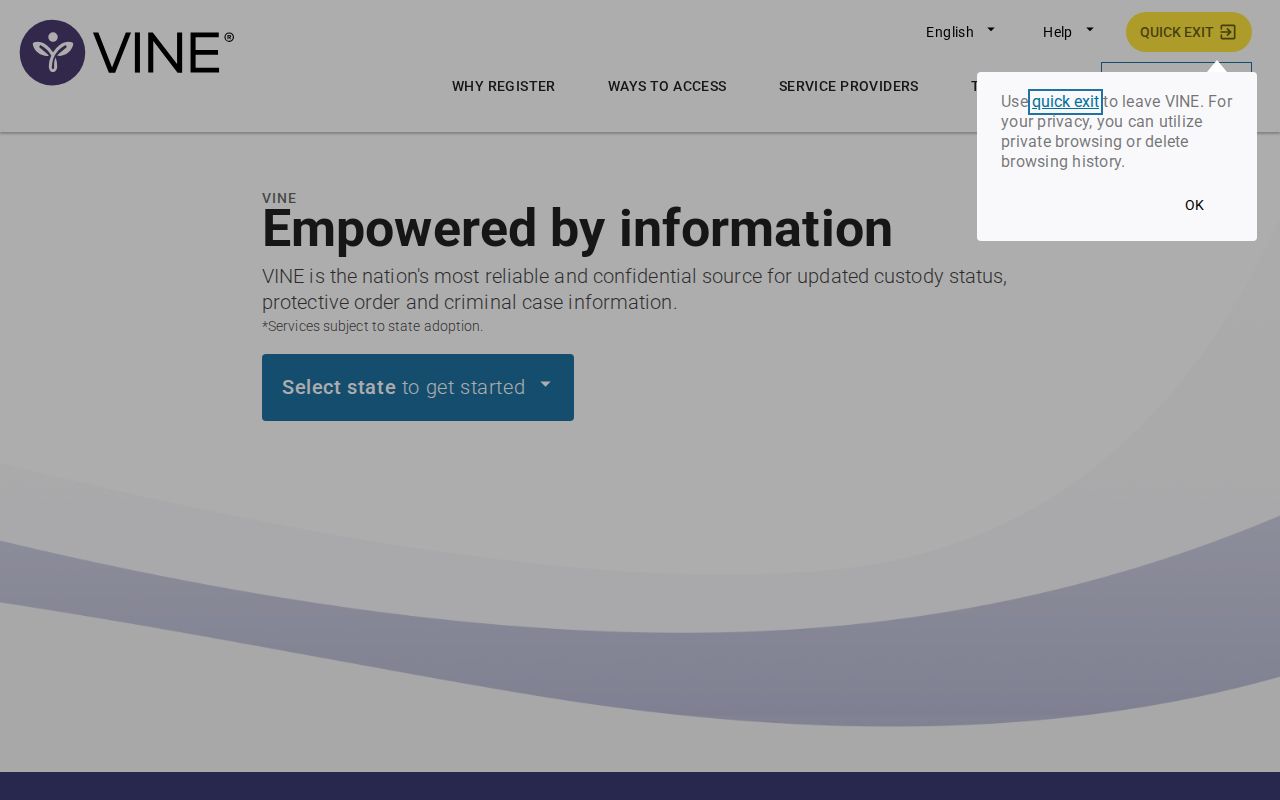 VINELink registration for Power County release and transfer alerts