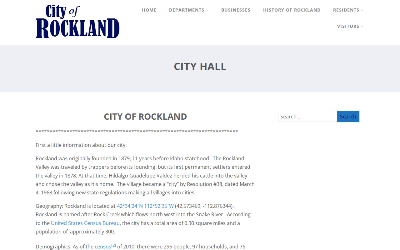 Official Rockland City Hall webpage showing municipal contact information rather than an arrest portal