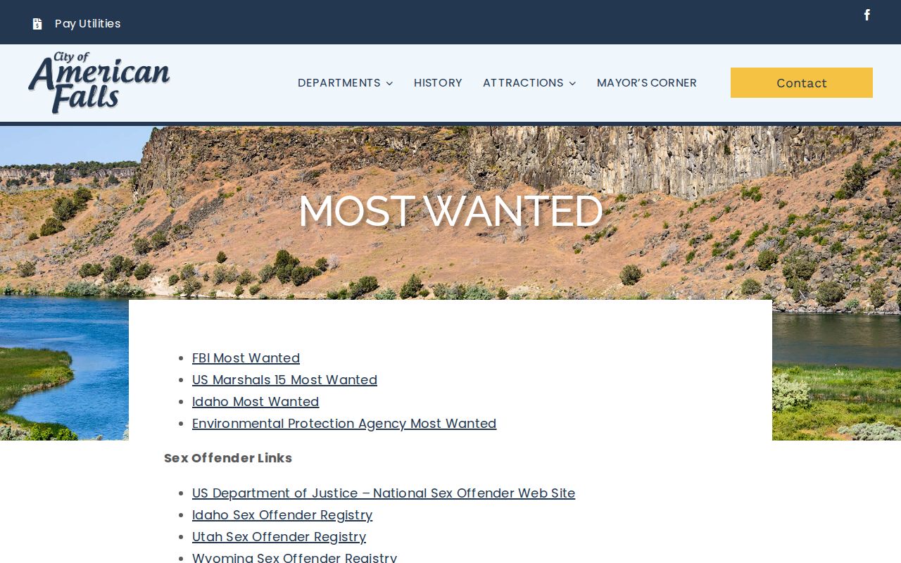 Power County arrest warrant resources on American Falls directory